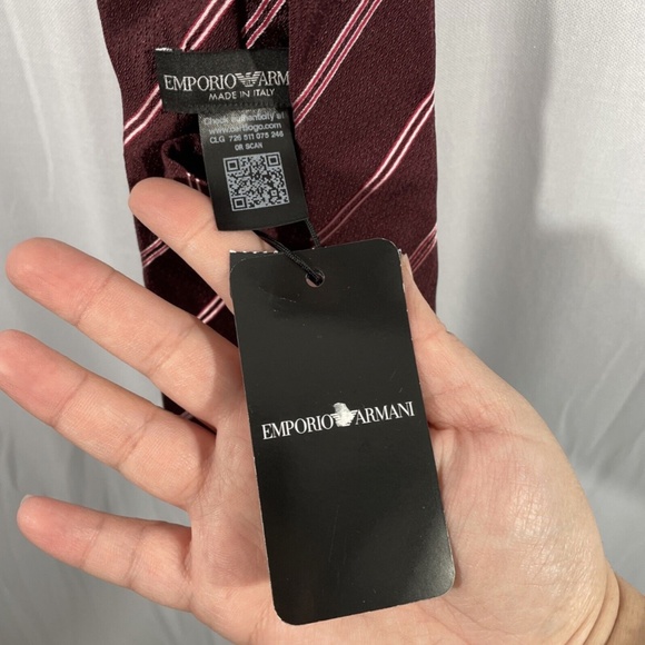 NEW $225 Emporio Armani Striped Silk Jacquard Tie in Burgundy‎ Red - Picture 10 of 11